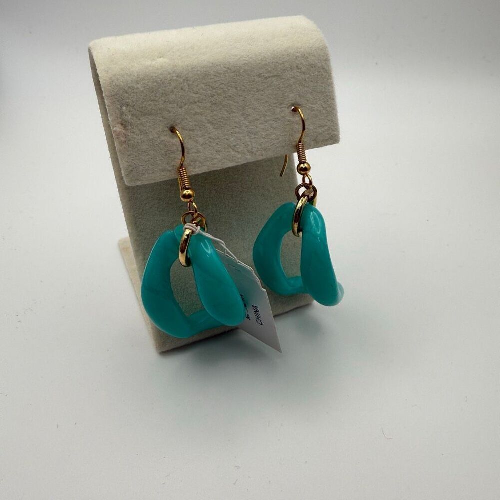 Kenneth Jay Lane turquoise Resin Intertwined Drop Earrings Gold Tone Hooks New